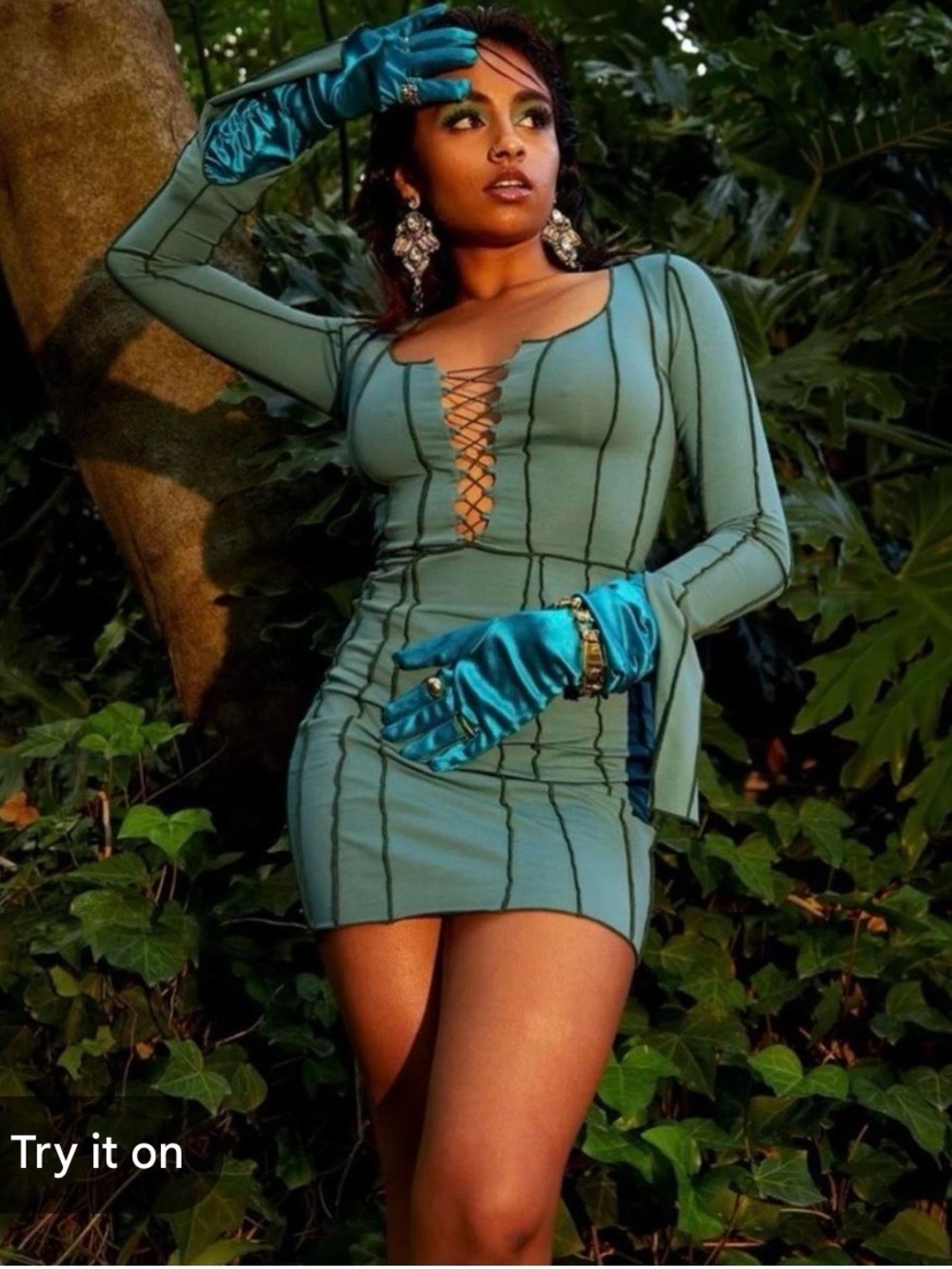 Finesse‎ Karlie Women’s Teal Corset Lace-Up Split Sleeve Bodycon Mini Dress Sz S